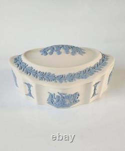 Wedgwood Blue On White Jasperware Cherub Boat Shaped Trinket Box Jasper
