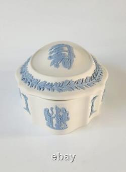 Wedgwood Blue On White Jasperware Cherub Boat Shaped Trinket Box Jasper