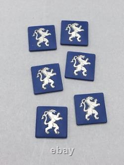 Wedgwood Blue & Silver Intaglio Jasperware Lion (Right) Set Of Six 15mm Cameos