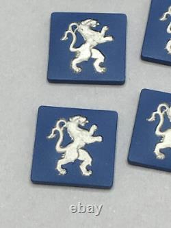 Wedgwood Blue & Silver Intaglio Jasperware Lion (Right) Set Of Six 15mm Cameos