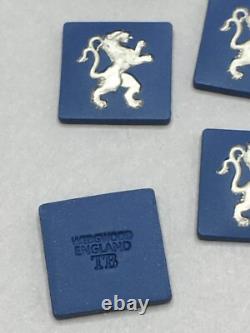 Wedgwood Blue & Silver Intaglio Jasperware Lion (Right) Set Of Six 15mm Cameos