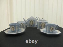 Wedgwood Blue White & Green Jasper Cameo Tea Set Excellent Condition