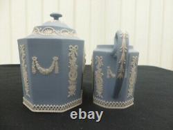 Wedgwood Blue White & Green Jasper Cameo Tea Set Excellent Condition