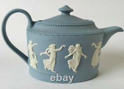 Wedgwood Blue and White Jasperware Dancing Hours Teapot Miniature