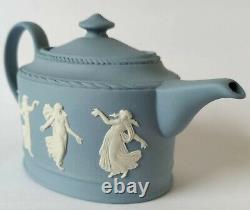 Wedgwood Blue and White Jasperware Dancing Hours Teapot Miniature