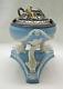 Wedgwood Blue And White Jasperware Oil Lamp Dolphin Base French Silver Oil Font