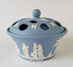 Wedgwood Blue and White Jasperware Pot Pourri Pot and Lid Classical Scenes