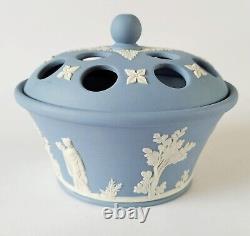 Wedgwood Blue and White Jasperware Pot Pourri Pot and Lid Classical Scenes