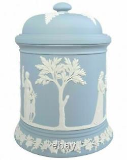 Wedgwood Blue and White Jasperware Tobacco Pot and Lid 5 Inches