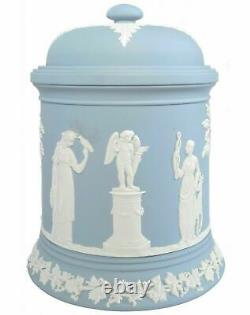 Wedgwood Blue and White Jasperware Tobacco Pot and Lid 5 Inches