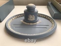 Wedgwood Blue jasperware Inkpot and Tray in excellent condition(original box)
