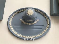 Wedgwood Blue jasperware Inkpot and Tray in excellent condition(original box)