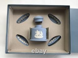 Wedgwood Blue jasperware Inkpot and Tray in excellent condition(original box)