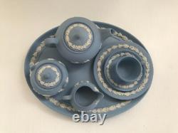 Wedgwood Blue jasperware Miniature Tea set in excellent condition
