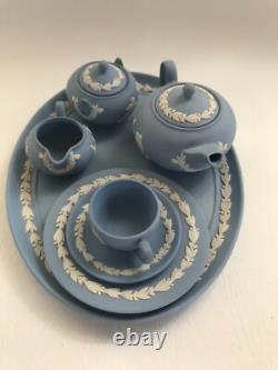Wedgwood Blue jasperware Miniature Tea set in excellent condition