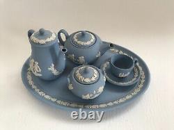 Wedgwood Blue jasperware Miniature tea/coffee set pieces in excellent condition