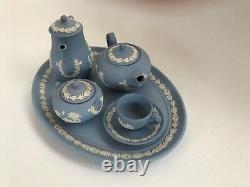 Wedgwood Blue jasperware Miniature tea/coffee set pieces in excellent condition