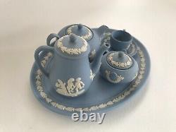 Wedgwood Blue jasperware Miniature tea/coffee set pieces in excellent condition