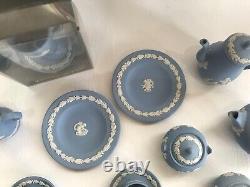 Wedgwood Blue jasperware Miniature tea/coffee set pieces in excellent condition