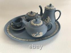 Wedgwood Blue jasperware Miniature tea/coffee set pieces in excellent condition