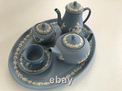 Wedgwood Blue jasperware Miniature tea/coffee set pieces in excellent condition