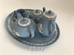 Wedgwood Blue jasperware Miniature tea/coffee set pieces in excellent condition