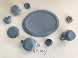 Wedgwood Blue jasperware Miniature tea/coffee set pieces in excellent condition