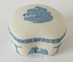 Wedgwood Blue on White Jasperware Trinket Box Aurora and Chariot Bean Box