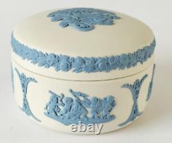 Wedgwood Blue on White Jasperware Trinket Box Aurora and Chariot Bean Box