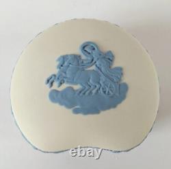 Wedgwood Blue on White Jasperware Trinket Box Aurora and Chariot Bean Box