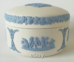 Wedgwood Blue on White Jasperware Trinket Box Cupid Asleep Bean Box