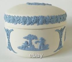 Wedgwood Blue on White Jasperware Trinket Box Cupid Asleep Bean Box