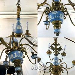 Wedgwood & Brass 8 Light 27 Chandelier Blue/White Jasperware Hanging Lamp
