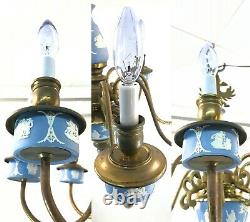 Wedgwood & Brass 8 Light 27 Chandelier Blue/White Jasperware Hanging Lamp