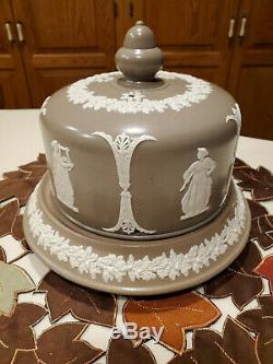 Wedgwood Brown/white jasperware cherub cheese, cake dome withunder plate MINT