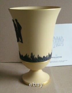 Wedgwood Cane Yellow & Black Jasperware Golfing Trophy Vase Limited Edition