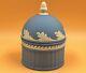 Wedgwood China Blue Jasperware Acanthus, Acorn, Oak Leaf Dome Trinket Box