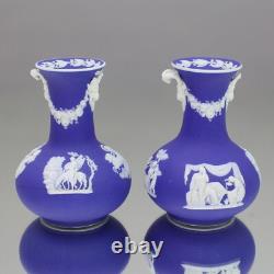 Wedgwood Circa 1850 Pair of Jasperware Dip Blue Vases, Reliefs, Blue, Antique