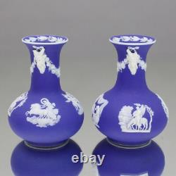 Wedgwood Circa 1850 Pair of Jasperware Dip Blue Vases, Reliefs, Blue, Antique