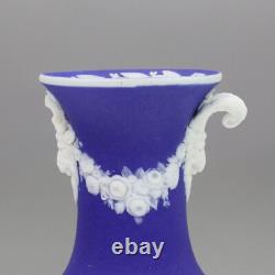 Wedgwood Circa 1850 Pair of Jasperware Dip Blue Vases, Reliefs, Blue, Antique