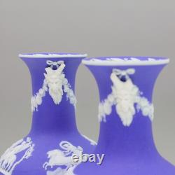 Wedgwood Circa 1850 Pair of Jasperware Dip Blue Vases, Reliefs, Blue, Antique
