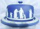 Wedgwood Cobalt Blue Jasper Ware Covered Cheese Stand Plate England C1880