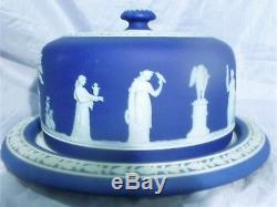 Wedgwood Cobalt Blue Jasper Ware Covered Cheese Stand Plate England c1880