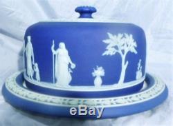 Wedgwood Cobalt Blue Jasper Ware Covered Cheese Stand Plate England c1880