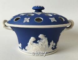 Wedgwood Cobalt Blue Jasperware Pot Pourri Dish and Lid