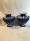 Wedgwood Cobalt Jasperware Pair Vase Urns Paire D'urnes
