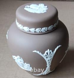 Wedgwood DARK TAUPE BROWN Jasper Small Lidded GINGER JAR Boxed 1984