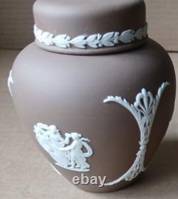 Wedgwood DARK TAUPE BROWN Jasper Small Lidded GINGER JAR Boxed 1984