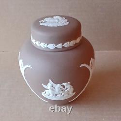 Wedgwood DARK TAUPE BROWN Jasper Small Lidded GINGER JAR Boxed SIGNED RARE