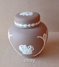 Wedgwood DARK TAUPE BROWN Jasper Small Lidded GINGER JAR Boxed SIGNED RARE